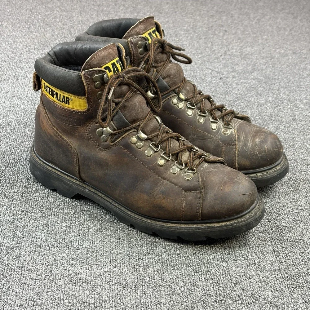 CATERPILLAR Work Boots Men's Sz US 13 M Safety Oil Water Resistant Brown Leather